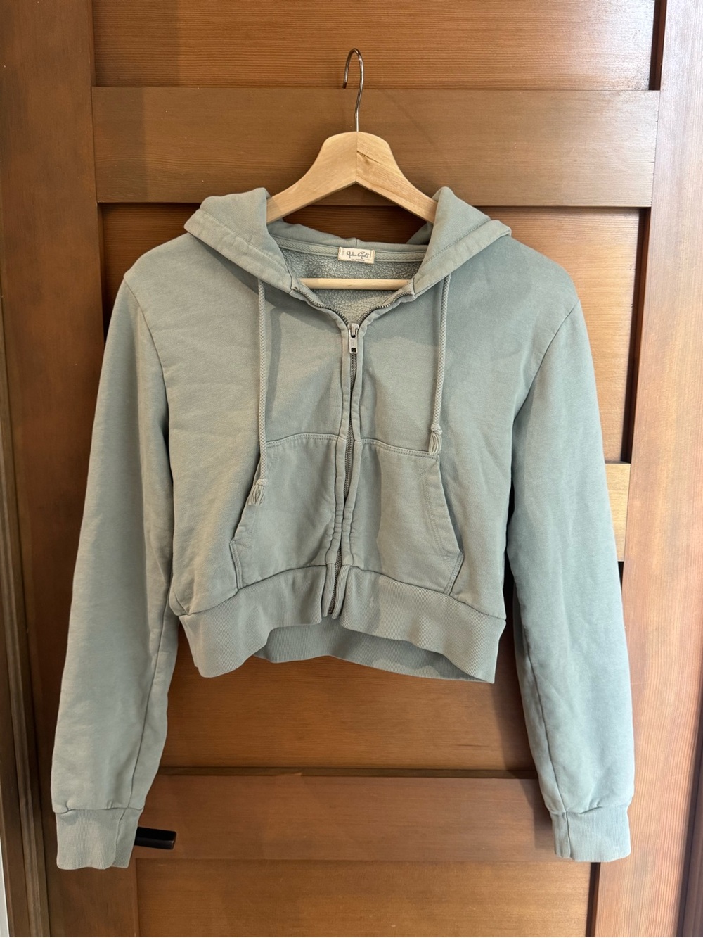 Brandy Melville Sage Green Cropped Zip Hoodie